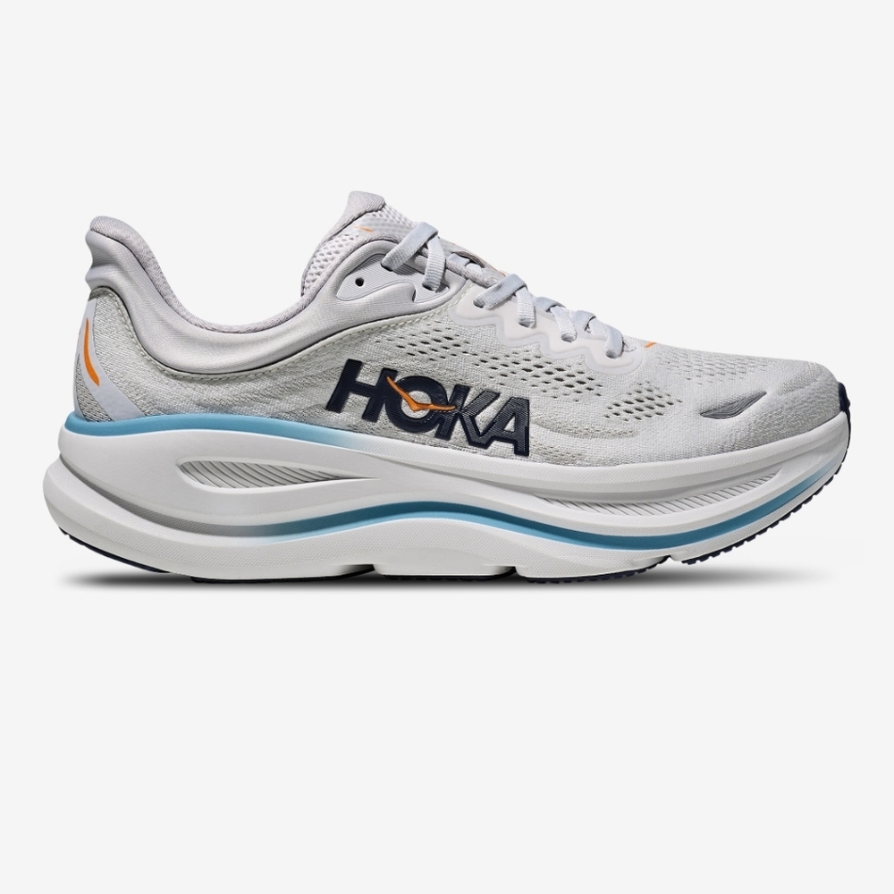 Hoka Bondi 9 Ash Grey and Blue Running Shoes
